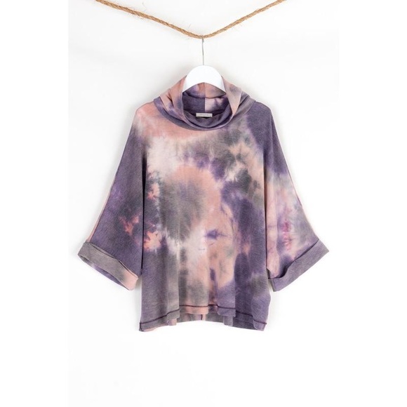 🆕 Tie Dye French Terry Turtleneck Poncho - Picture 5 of 7